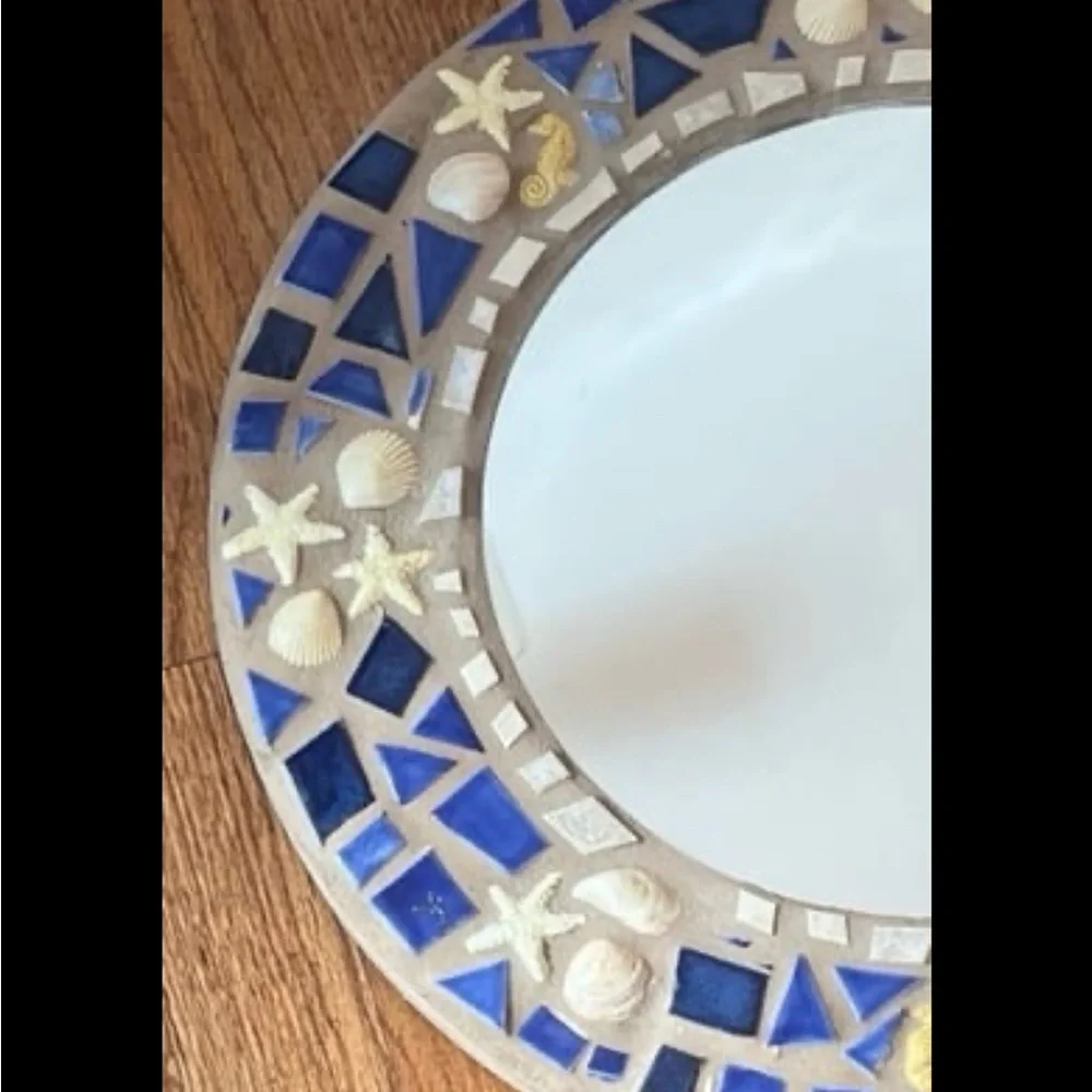 Blue and white star and shell Mosaic Wall Mirror.